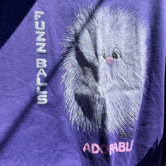 Vintage 80s retro rare Fuzz balls ADORABLE purple graphic tee - Picture 9 of 17